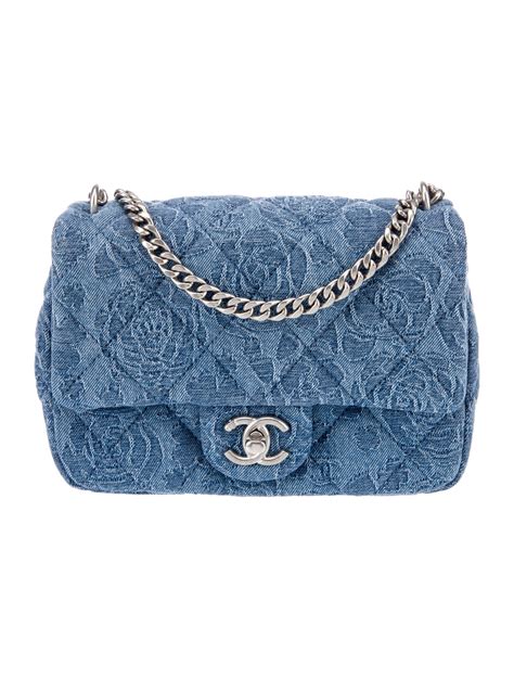 chanel blue 2023 mini denim camellia sweetheart flap bag